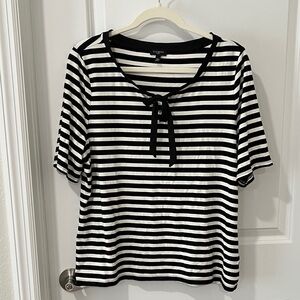 Talbots Black and White Striped Short Sleeve Top